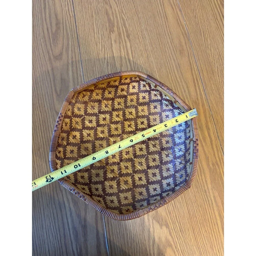 Vintage Hexagon Woven Basket Rustic Boho Home Decor geometric 11.5 x 4